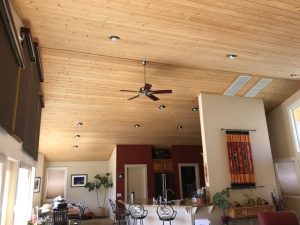 high ceiling kitchen and living room home theater in a Living Room without acoustic treatment