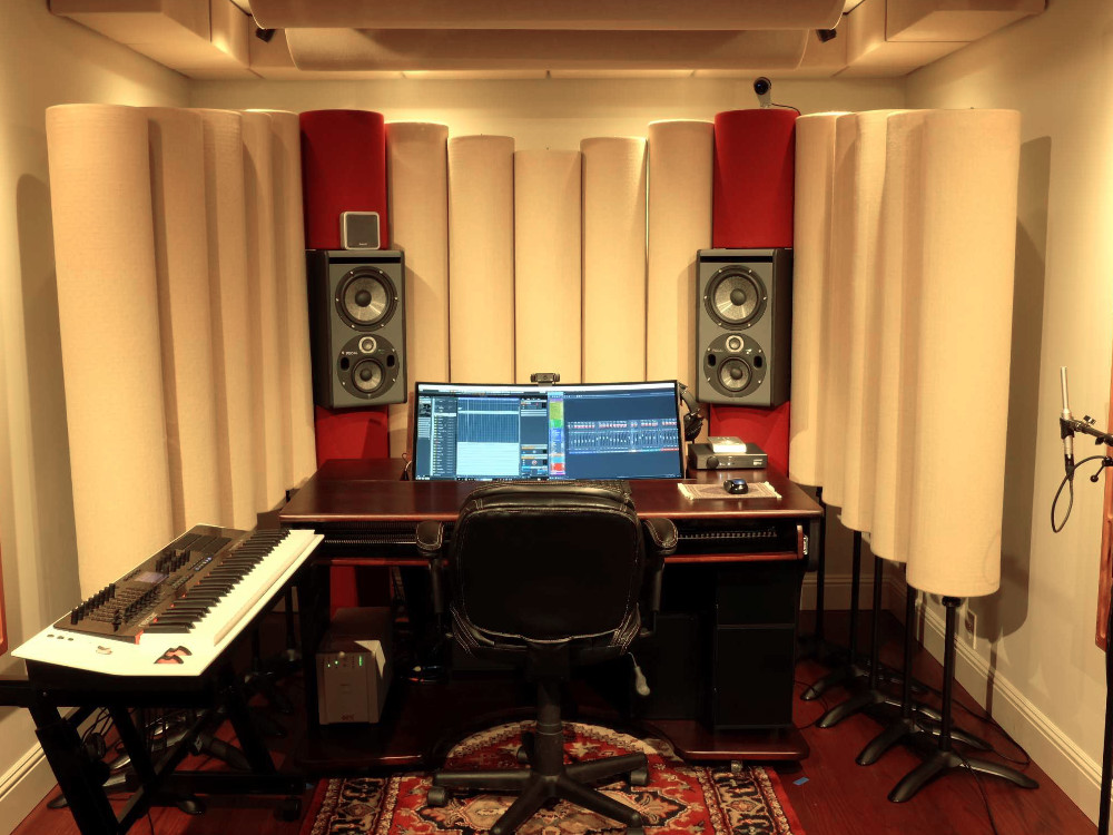white studiotraps in a pro audio mixing studio